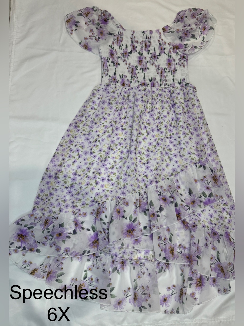 Speechless Girls Lavender Floral Ruffle Dress
